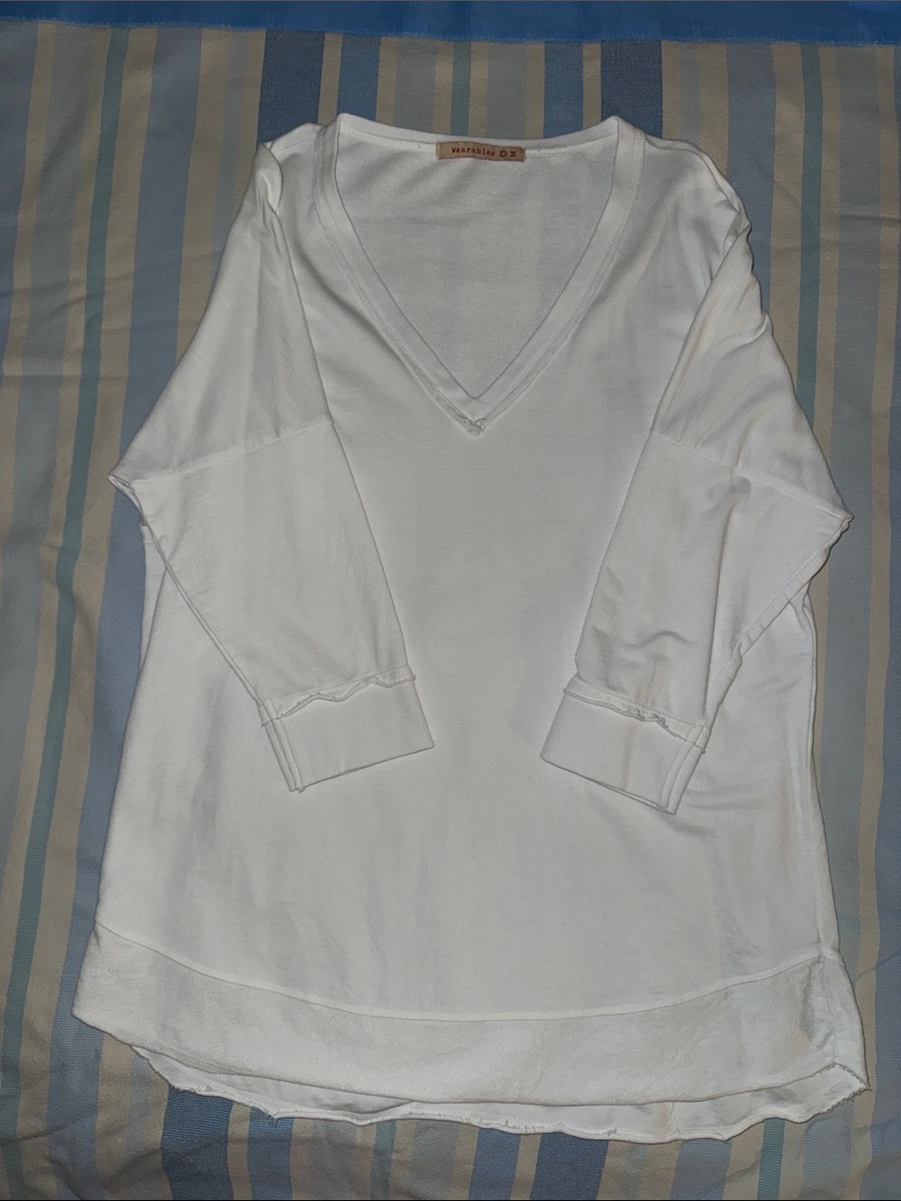 Relaxed V-Neck White Tunic Top by Wearables
